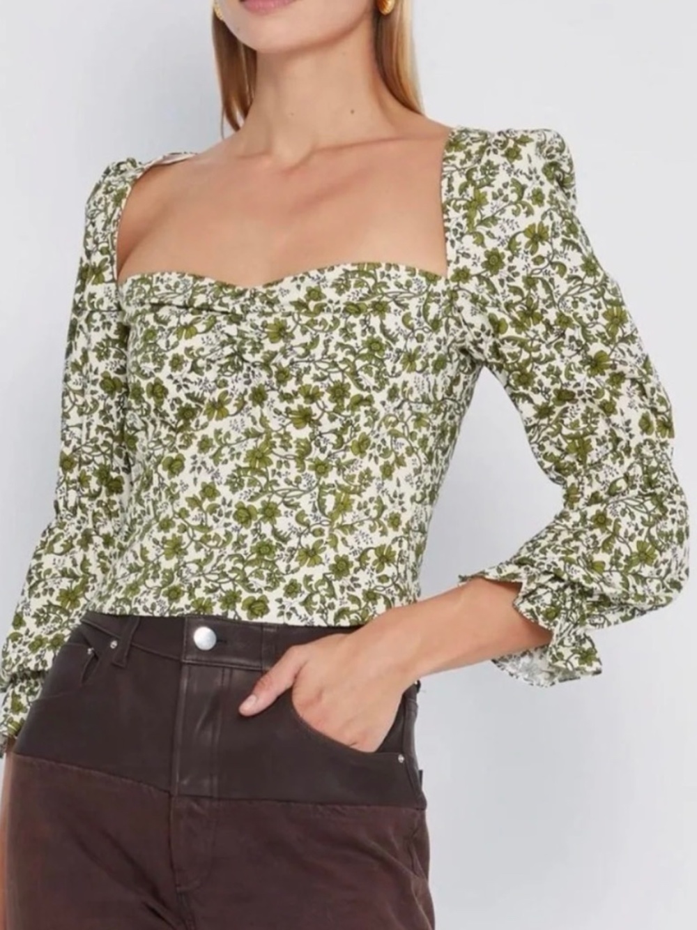 Kourt Francesca White/Blue Floral Long Sleeve Top